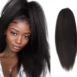 Long Yaki Straight Drawstring Pony Tail Hair Attachments for Women Black Kinky Straight Up Down Ponytail Bun Extension 20 inch Clip in