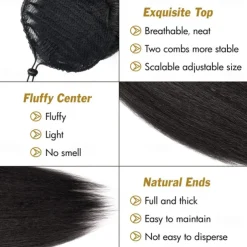 Long Yaki Straight Drawstring Pony Tail Hair Attachments for Women Black Kinky Straight Up Down Ponytail Bun Extension 20 inch Clip in