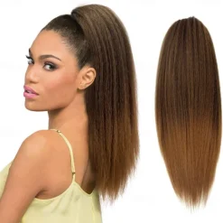 Long Yaki Straight Drawstring Pony Tail Hair Attachments for Women Black Kinky Straight Up Down Ponytail Bun Extension 20 inch Clip in
