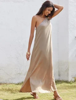 Loose Sleeveless One Shoulder Split Summer Maxi Dress