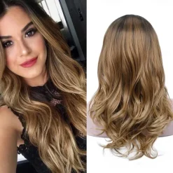 Love Ombre Bluish Green Wigs Long Curly Wavy Teal Blue Side Part Wig 2 Tones Dark Roots Synthetic Daily Party Cosplay Wigs for Women Halloween Wigs