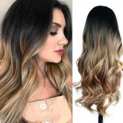 Love Ombre Bluish Green Wigs Long Curly Wavy Teal Blue Side Part Wig 2 Tones Dark Roots Synthetic Daily Party Cosplay Wigs for Women Halloween Wigs