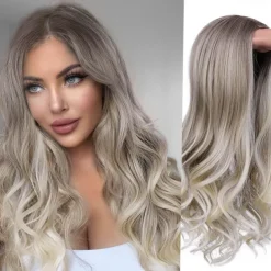 Love Ombre Bluish Green Wigs Long Curly Wavy Teal Blue Side Part Wig 2 Tones Dark Roots Synthetic Daily Party Cosplay Wigs for Women Halloween Wigs