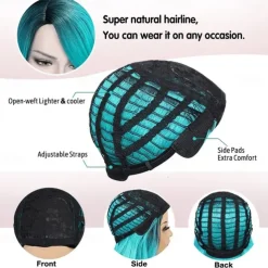 Love Ombre Bluish Green Wigs Long Curly Wavy Teal Blue Side Part Wig 2 Tones Dark Roots Synthetic Daily Party Cosplay Wigs for Women Halloween Wigs