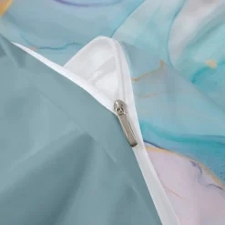 L.T.Home 100% Cotton Sateen Duvet Cover Set Reversible Premium 300 Thread Count Marble Pattern Elite Bedding Set Queen King Size