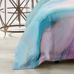 L.T.Home 100% Cotton Sateen Duvet Cover Set Reversible Premium 300 Thread Count Marble Pattern Elite Bedding Set Queen King Size