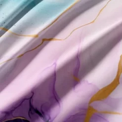 L.T.Home 100% Cotton Sateen Duvet Cover Set Reversible Premium 300 Thread Count Marble Pattern Elite Bedding Set Queen King Size