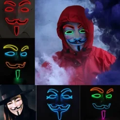 Luminous V-Shaped Cold Light Led Plastic Vendetta Four-Color Mask Halloween Horror Masquerade Party Props