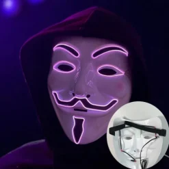 Luminous V-Shaped Cold Light Led Plastic Vendetta Four-Color Mask Halloween Horror Masquerade Party Props