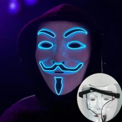 Luminous V-Shaped Cold Light Led Plastic Vendetta Four-Color Mask Halloween Horror Masquerade Party Props