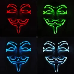 Luminous V-Shaped Cold Light Led Plastic Vendetta Four-Color Mask Halloween Horror Masquerade Party Props