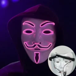 Luminous V-Shaped Cold Light Led Plastic Vendetta Four-Color Mask Halloween Horror Masquerade Party Props