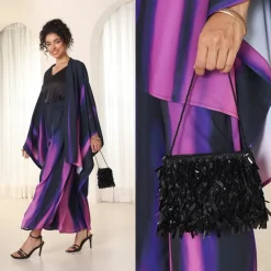 Luxurious Black Evening Clutch with Sparkling Crystal Fringe and Beaded Detail - Perfect for Formal Occasions