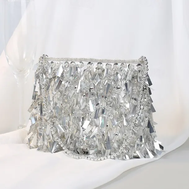 Luxurious Black Evening Clutch with Sparkling Crystal Fringe and Beaded Detail - Perfect for Formal Occasions