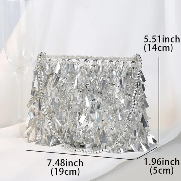 Luxurious Black Evening Clutch with Sparkling Crystal Fringe and Beaded Detail - Perfect for Formal Occasions