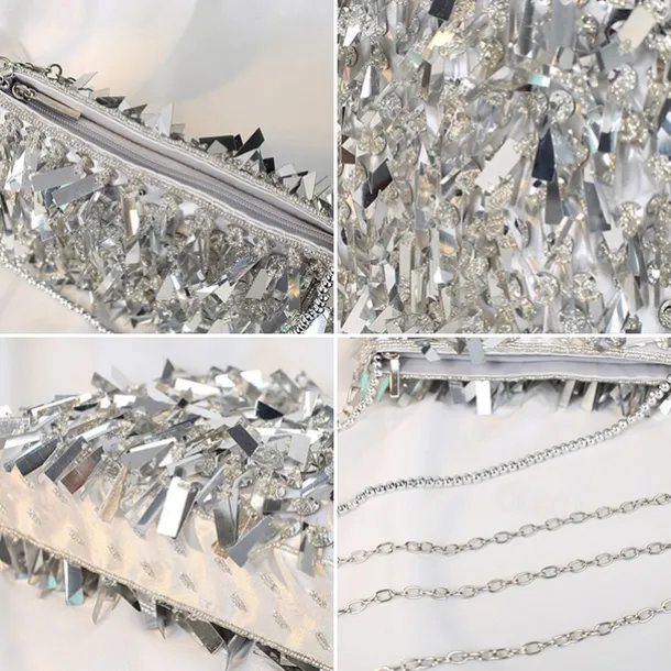 Luxurious Black Evening Clutch with Sparkling Crystal Fringe and Beaded Detail - Perfect for Formal Occasions