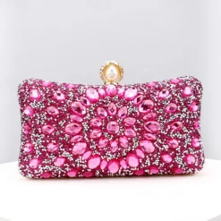 Luxury Blue Crystal Clutch Bag – Elegant Evening Purse with Pearl Clasp for Women, Rhinestone Embellished Handbag for Weddings, Parties, and Formal Events