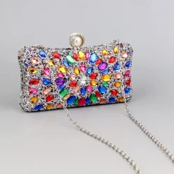 Luxury Blue Crystal Clutch Bag – Elegant Evening Purse with Pearl Clasp for Women, Rhinestone Embellished Handbag for Weddings, Parties, and Formal Events