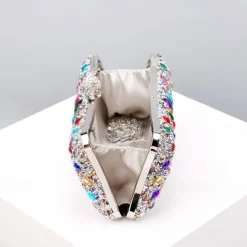 Luxury Blue Crystal Clutch Bag – Elegant Evening Purse with Pearl Clasp for Women, Rhinestone Embellished Handbag for Weddings, Parties, and Formal Events