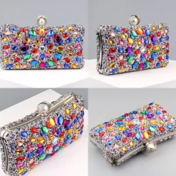 Luxury Blue Crystal Clutch Bag – Elegant Evening Purse with Pearl Clasp for Women, Rhinestone Embellished Handbag for Weddings, Parties, and Formal Events