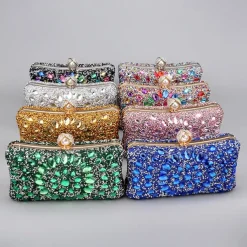 Luxury Blue Crystal Clutch Bag – Elegant Evening Purse with Pearl Clasp for Women, Rhinestone Embellished Handbag for Weddings, Parties, and Formal Events