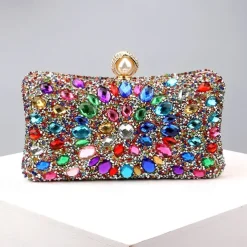 Luxury Blue Crystal Clutch Bag – Elegant Evening Purse with Pearl Clasp for Women, Rhinestone Embellished Handbag for Weddings, Parties, and Formal Events