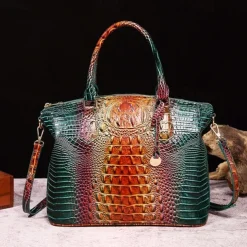 Luxury Metallic Crocodile Embossed Handbag – Shiny Blue and Green Faux Leather Tote with Top Handle and Shoulder Strap for Women, Perfect for Parties and Special Events