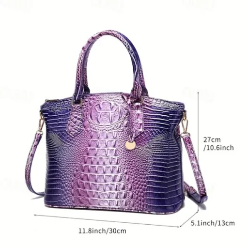 Luxury Metallic Crocodile Embossed Handbag – Shiny Blue and Green Faux Leather Tote with Top Handle and Shoulder Strap for Women, Perfect for Parties and Special Events