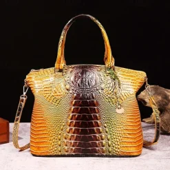 Luxury Metallic Crocodile Embossed Handbag – Shiny Blue and Green Faux Leather Tote with Top Handle and Shoulder Strap for Women, Perfect for Parties and Special Events