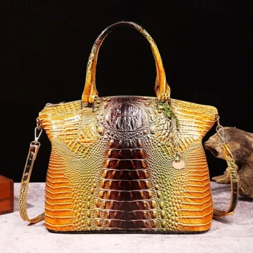 Luxury Metallic Crocodile Embossed Handbag – Shiny Blue and Green Faux Leather Tote with Top Handle and Shoulder Strap for Women, Perfect for Parties and Special Events