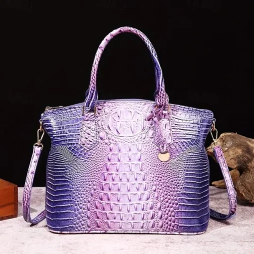 Luxury Metallic Crocodile Embossed Handbag – Shiny Blue and Green Faux Leather Tote with Top Handle and Shoulder Strap for Women, Perfect for Parties and Special Events