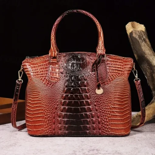 Luxury Metallic Crocodile Embossed Handbag – Shiny Blue and Green Faux Leather Tote with Top Handle and Shoulder Strap for Women, Perfect for Parties and Special Events