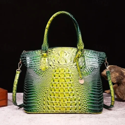 Luxury Metallic Crocodile Embossed Handbag – Shiny Blue and Green Faux Leather Tote with Top Handle and Shoulder Strap for Women, Perfect for Parties and Special Events