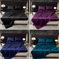Luxury 4pcs 80g Light Luxury Color Diced Four-piece Set, 1 Suitable Bed Sheet, 1 Bed Sheet, 2 Pillowcases Suitable for Home Bedroom, Guest Room And Hotel, Good Quality And Comfortable
