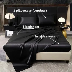 Luxury 4pcs 80g Light Luxury Color Diced Four-piece Set, 1 Suitable Bed Sheet, 1 Bed Sheet, 2 Pillowcases Suitable for Home Bedroom, Guest Room And Hotel, Good Quality And Comfortable