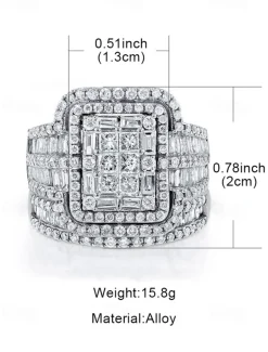 Luxury Square-Cut Simulated Diamond Ring with Multi-Layer Design – Statement Jewelry for Women, Perfect for Weddings, Engagements, and Special Occasions