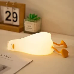 Lying Flat Duck Night Light, LED Squishy Duck Lamp, Cute Light Up Duck, Silicone Dimmable Nursery Nightlight, Rechargeable Bedside Touch Lamp for Breastfeeding