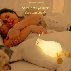 Lying Flat Duck Night Light, LED Squishy Duck Lamp, Cute Light Up Duck, Silicone Dimmable Nursery Nightlight, Rechargeable Bedside Touch Lamp for Breastfeeding