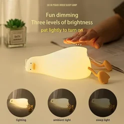 Lying Flat Duck Night Light, LED Squishy Duck Lamp, Cute Light Up Duck, Silicone Dimmable Nursery Nightlight, Rechargeable Bedside Touch Lamp for Breastfeeding