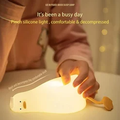Lying Flat Duck Night Light, LED Squishy Duck Lamp, Cute Light Up Duck, Silicone Dimmable Nursery Nightlight, Rechargeable Bedside Touch Lamp for Breastfeeding