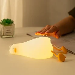Lying Flat Duck Night Light, LED Squishy Duck Lamp, Cute Light Up Duck, Silicone Dimmable Nursery Nightlight, Rechargeable Bedside Touch Lamp for Breastfeeding