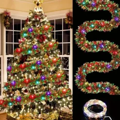 5M 50 LED Flower Lantern String Lights, Colored Decorative Lights Flower Lantern String Christmas Tree for Christmas, Wedding, New Year, Indoor/Outdoor Festive Decor 1pc