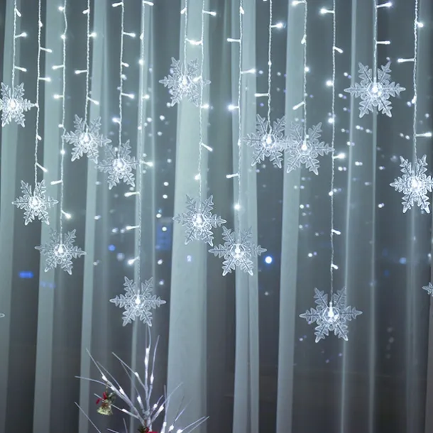 3.5m 96 LED Snowflake Star Curtain Lights 8 Flash Modes, Waterproof Fairy Garland Christmas Lights for Window & Outdoor Holiday Décor