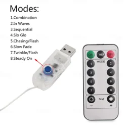 5M 50 LED Waterproof String Lights, Warm White with 13-Key Remote Control, USB Powered String Lights Configurable US/EU/UK Plug for Christmas Outdoor Party Decor