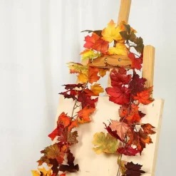 1.7M 20 LEDs Fall Maple Leaf Rattan LED String Lights, Thanksgiving Harvest Autumn Festival Decorative Lights (Battery Not Included) for Halloween Holiday Party, Garden 2/5pcs