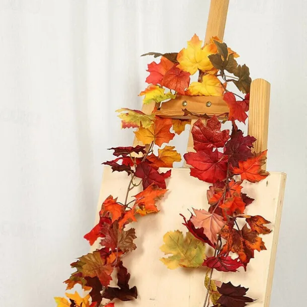 1.7M 20 LEDs Fall Maple Leaf Rattan LED String Lights, Thanksgiving Harvest Autumn Festival Decorative Lights (Battery Not Included) for Halloween Holiday Party, Garden 2/5pcs