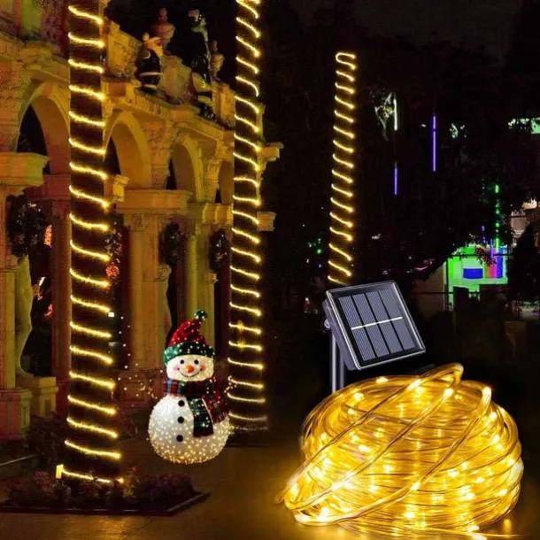22M 200 Leds Outdoor waterproof solar tube light string, Christmas, New Year, holiday, wedding, courtyard fence, steps, balcony atmosphere decoration light string