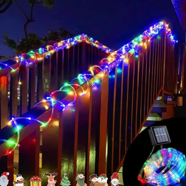 22M 200 Leds Outdoor waterproof solar tube light string, Christmas, New Year, holiday, wedding, courtyard fence, steps, balcony atmosphere decoration light string