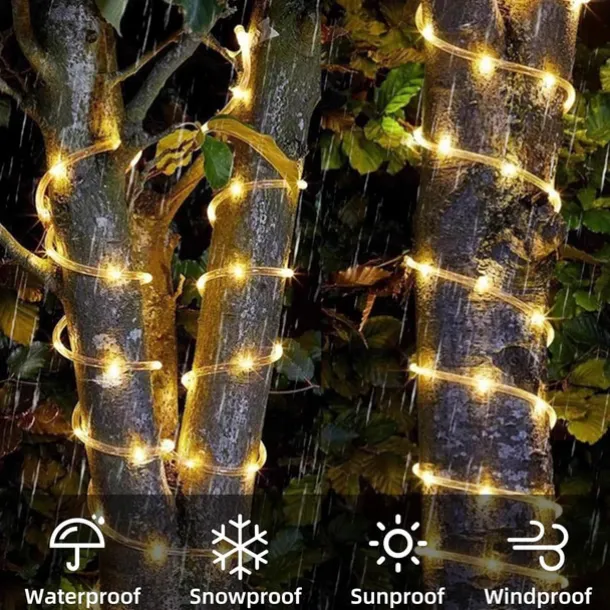 22M 200 Leds Outdoor waterproof solar tube light string, Christmas, New Year, holiday, wedding, courtyard fence, steps, balcony atmosphere decoration light string