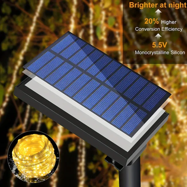 3*3M 300 LEDs Solar Curtain Light Outdoor Remote Control Light 8 Lighting Modes Fairy Lights IP65 Waterproof Leather Thread Lights Christmas Party Wedding Home Bedroom Garden Wall Decor